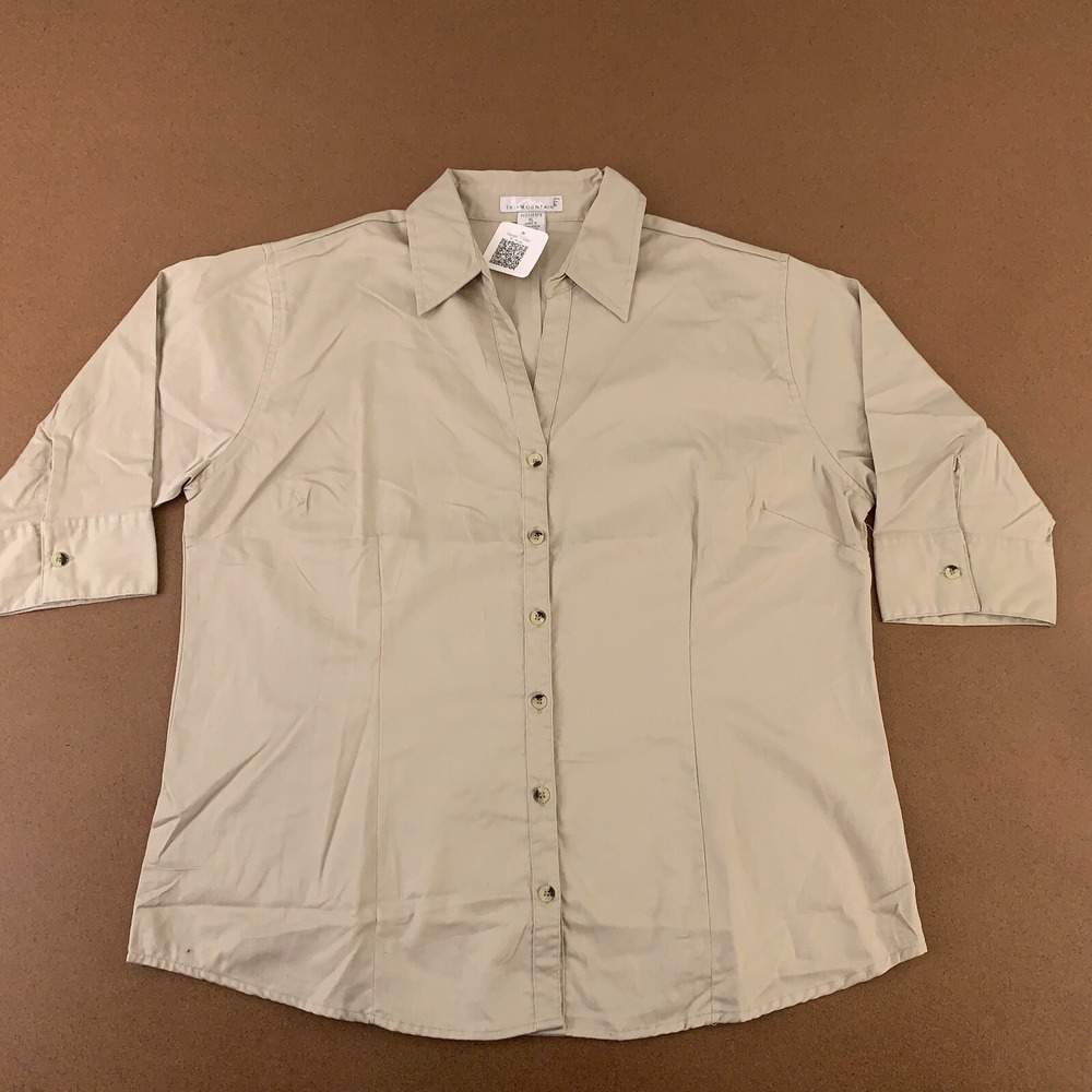 Tri Mountain Women's Size XL Khaki 3/4 Sleeve V Neck Button Front Shirt NWT